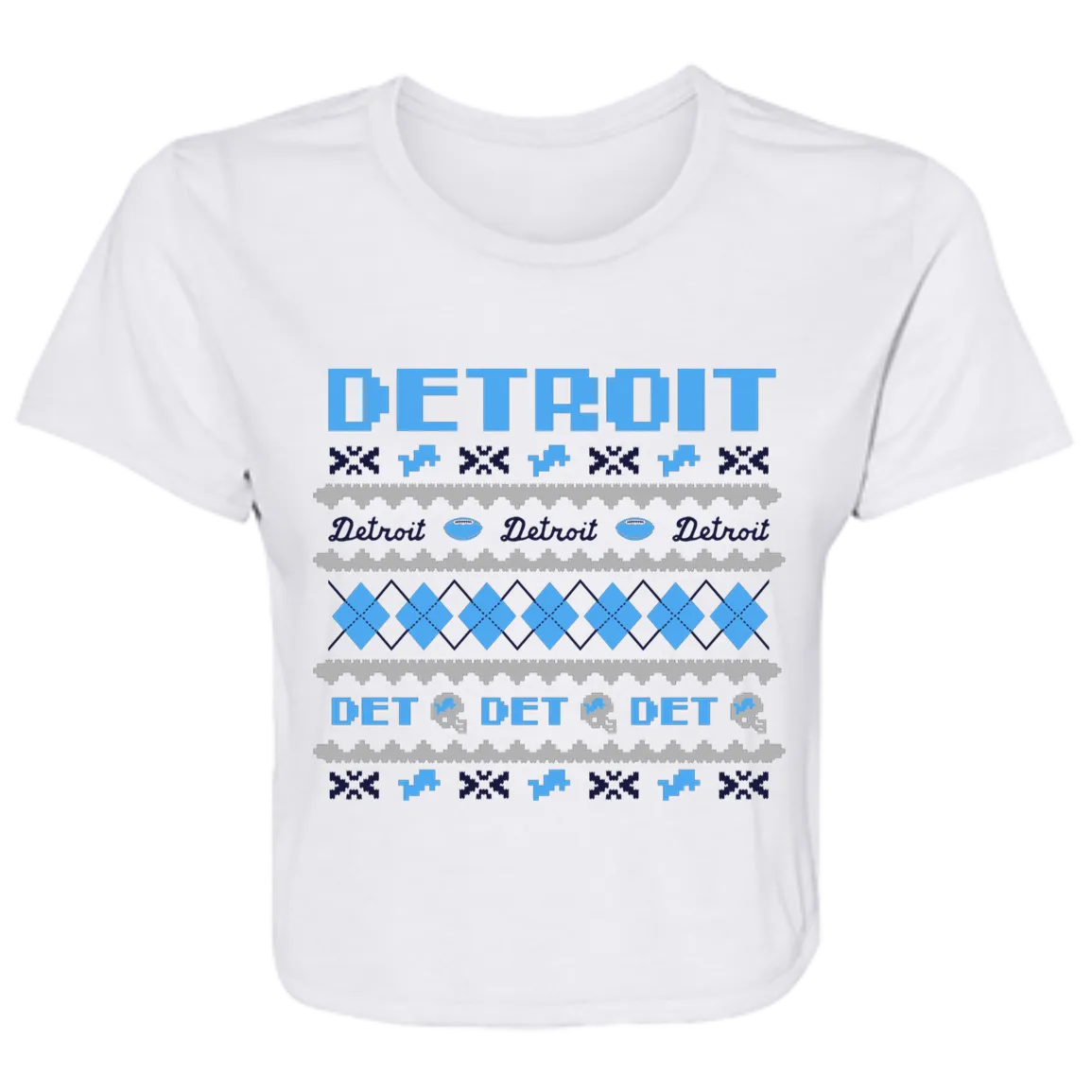 Detroit Football Sweater Blue + Grey Flowy Cropped Tee