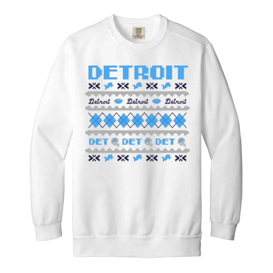 Detroit Football Sweater Blue + Grey Vintage Wash Crewneck Sweatshirt