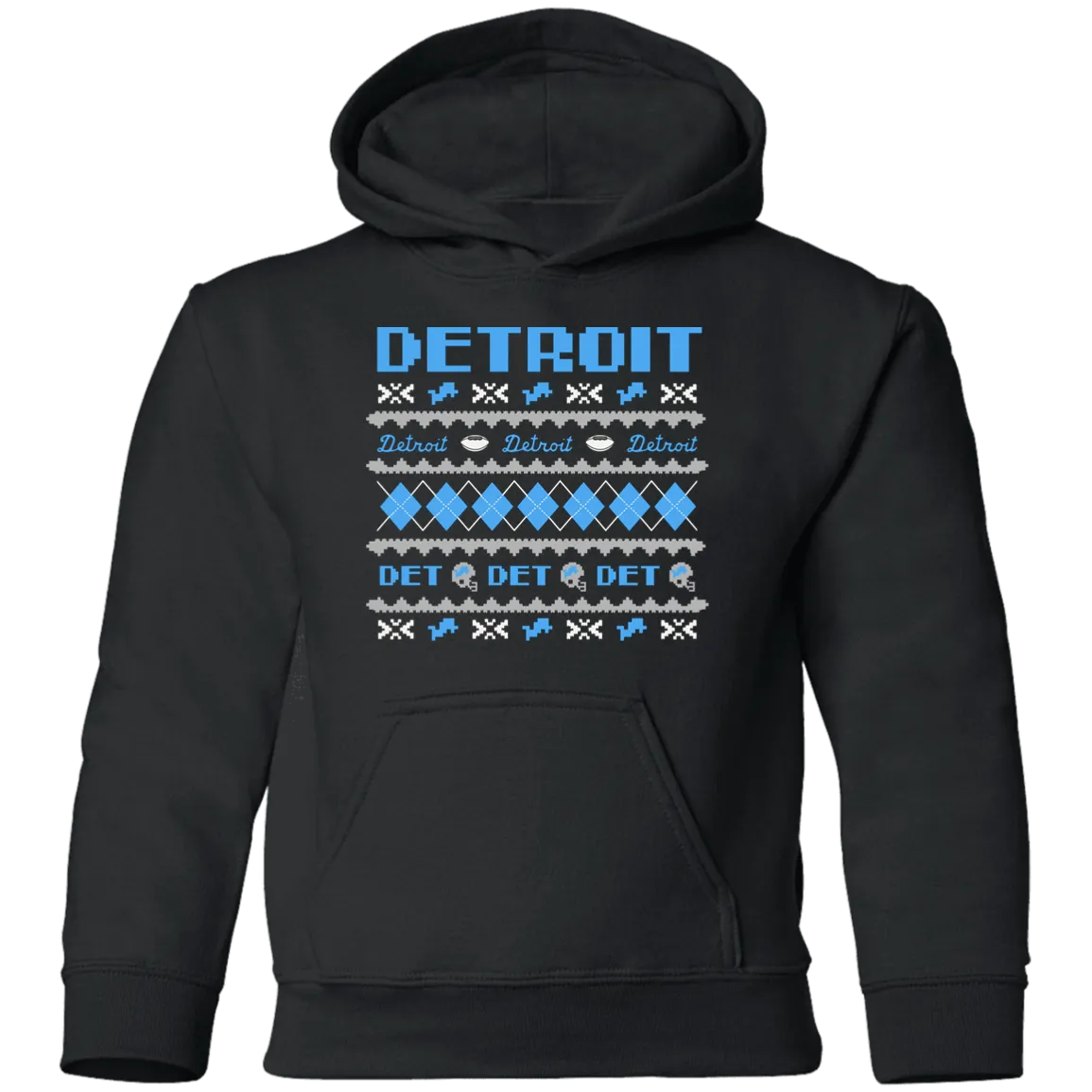 Detroit Football Sweater - Blue + White Kids Unisex Classic Hoodie