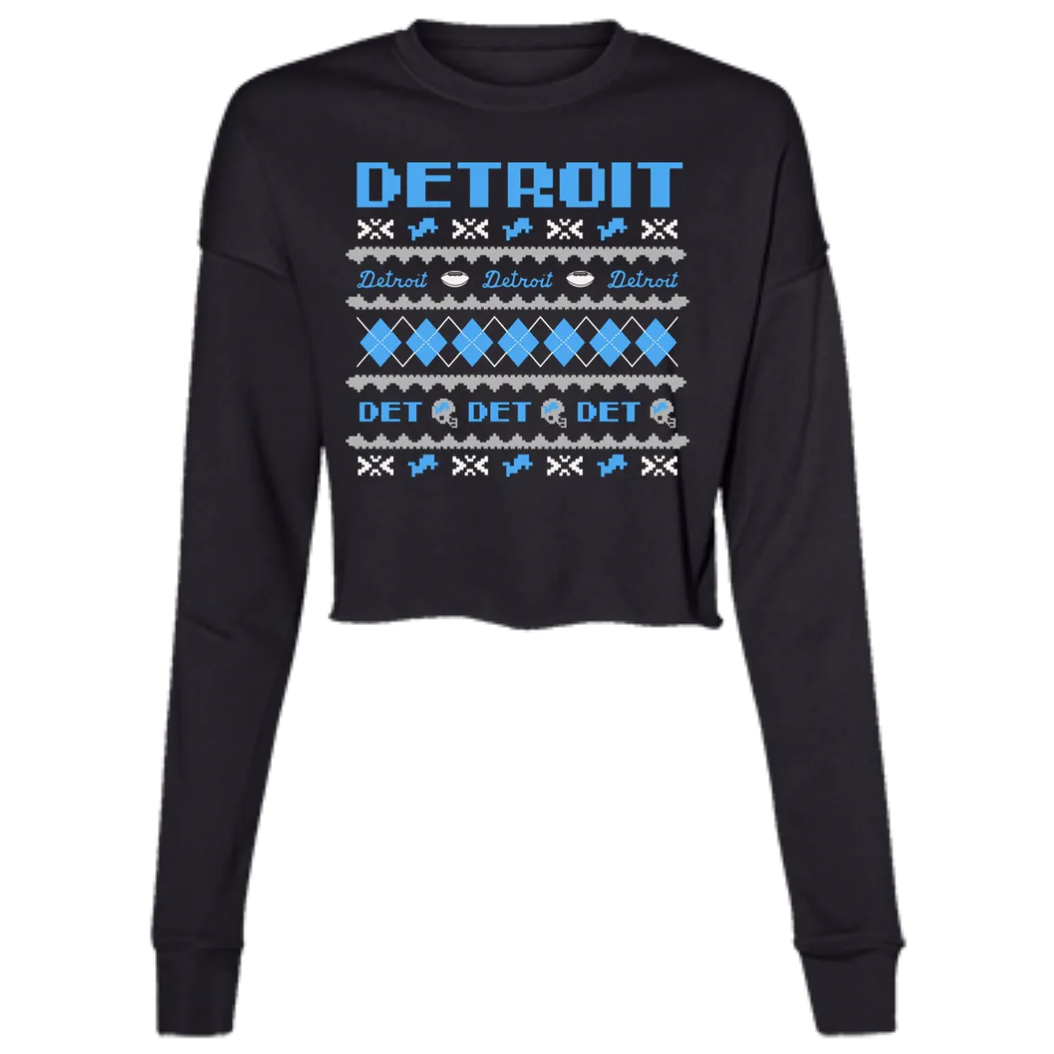 Detroit Football Sweater - Blue + White Women's Cropped Crewneck Sweatshirt