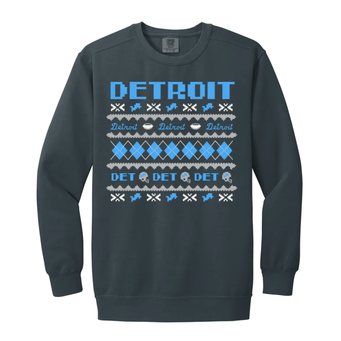 Detroit Football Sweater - Blue + White Vintage Wash Crewneck Sweatshirt