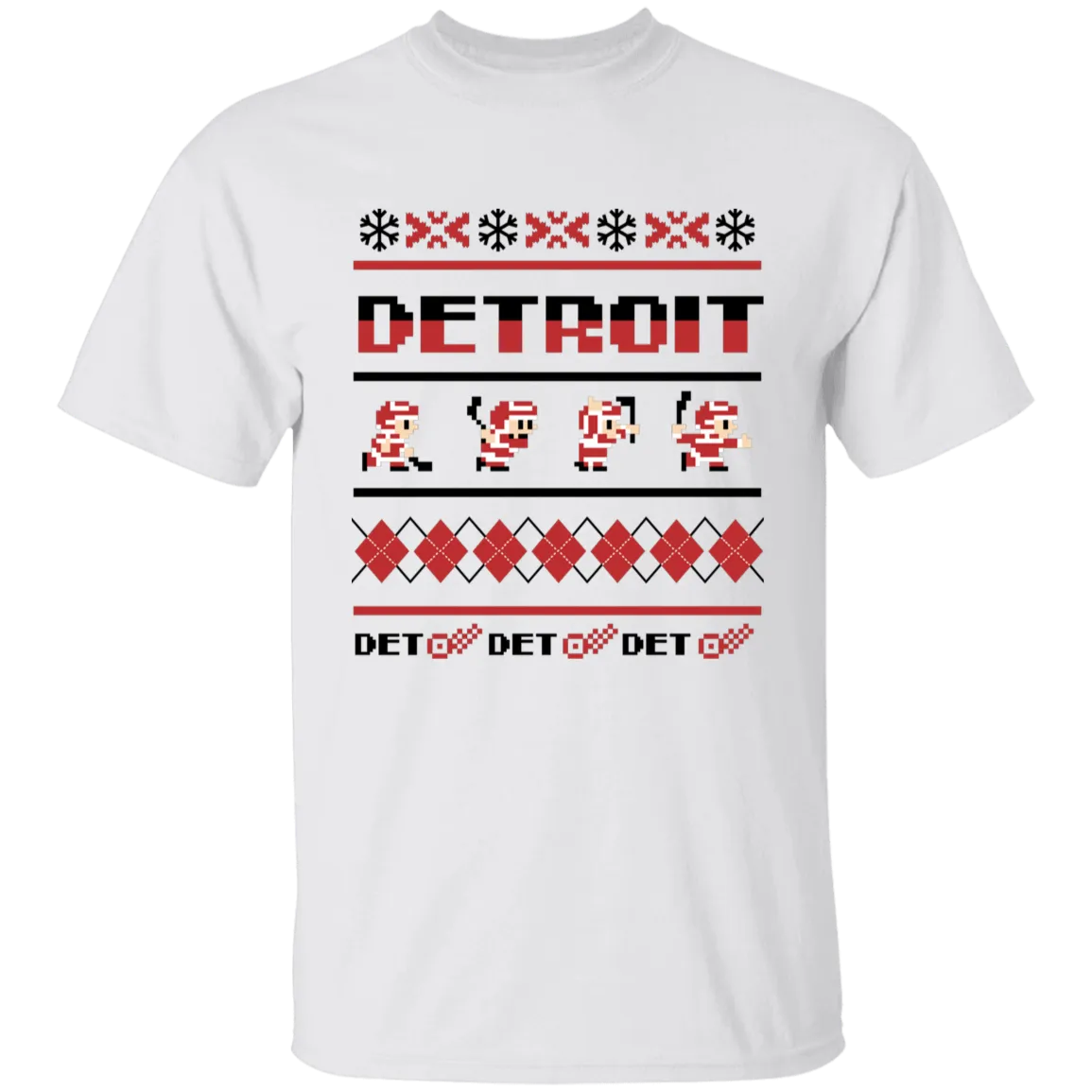 Detroit Hockey Sweater - Red + Black Kids Unisex Classic T-Shirt