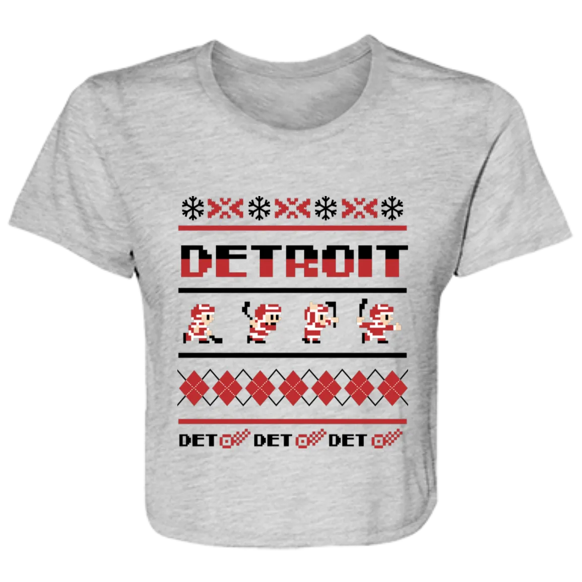 Detroit Hockey Sweater - Red + Black Flowy Cropped Tee