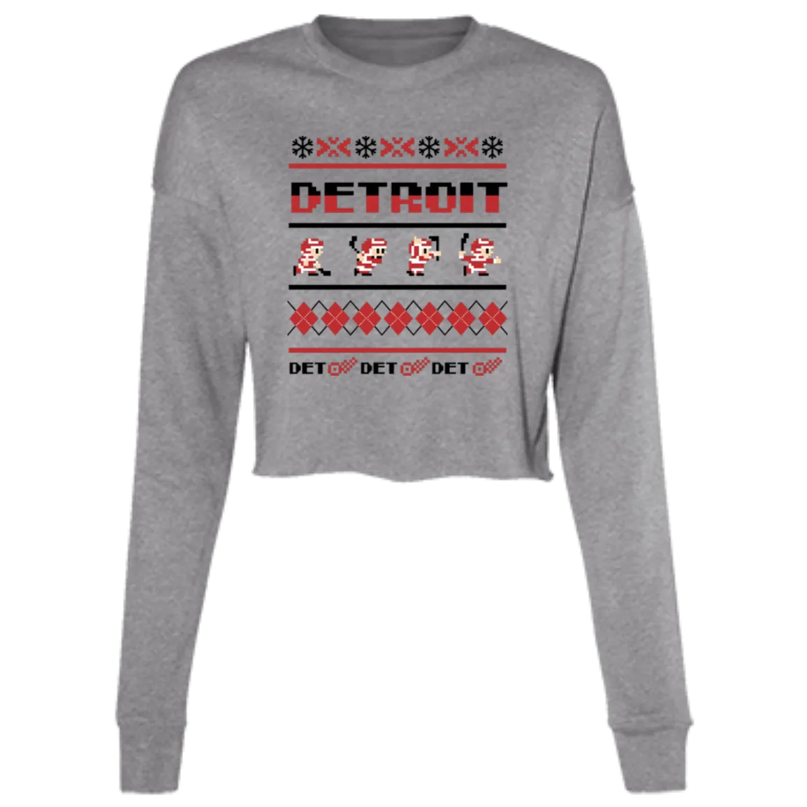 Detroit Hockey Sweater - Red + Black Women's Cropped Crewneck Sweatshirt