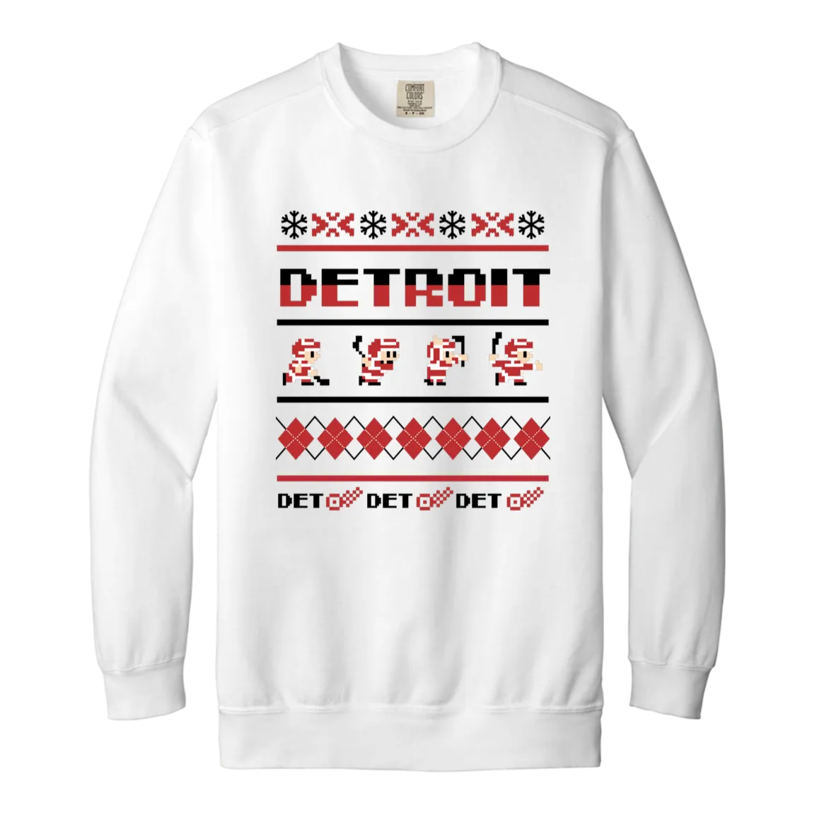 Detroit Hockey Sweater - Red + Black Vintage Wash Crewneck Sweatshirt