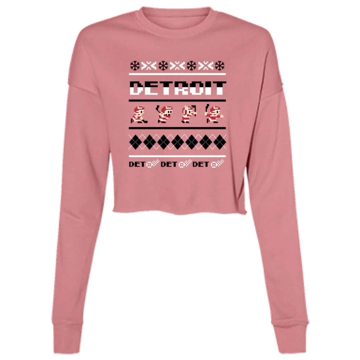 Detroit Hockey Sweater - Black + White Women's Cropped Crewneck Sweatshirt