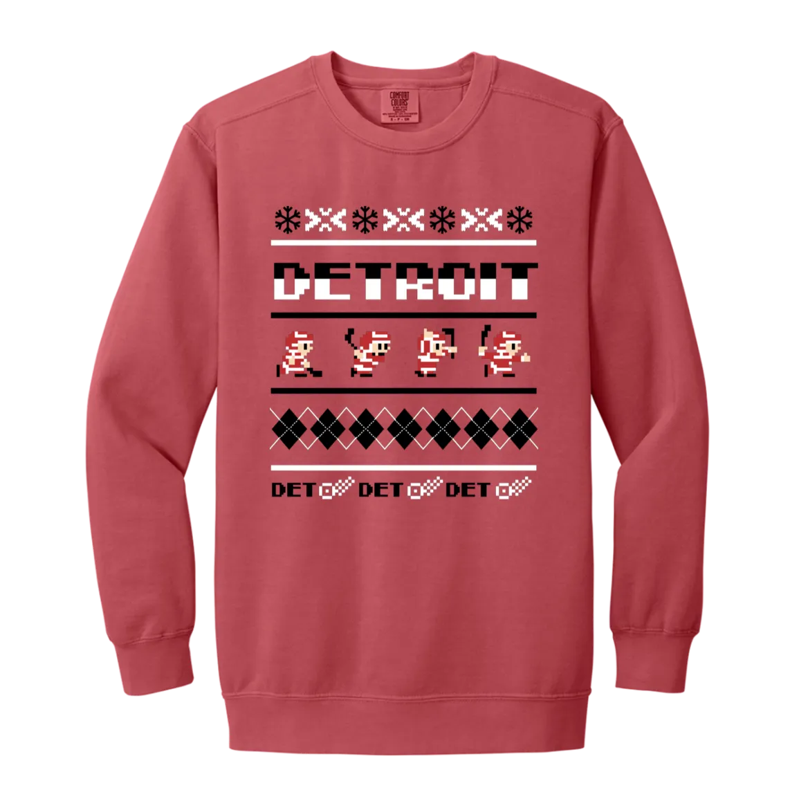 Detroit Hockey Sweater - Black + White Vintage Wash Crewneck Sweatshirt