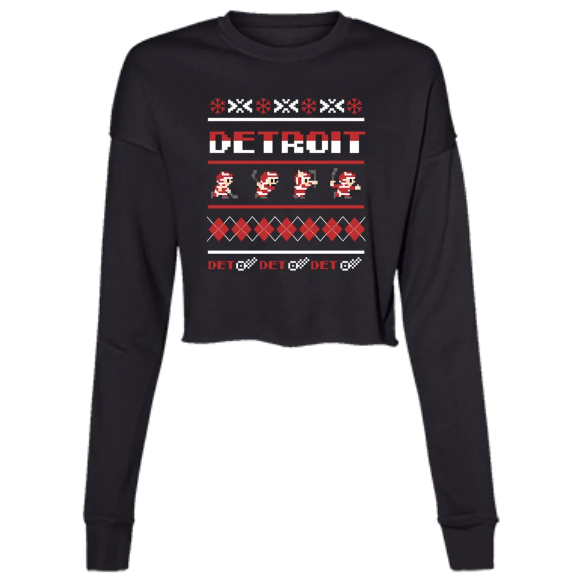 Detroit Hockey Sweater - White + Red Women's Cropped Crewneck Sweatshirt