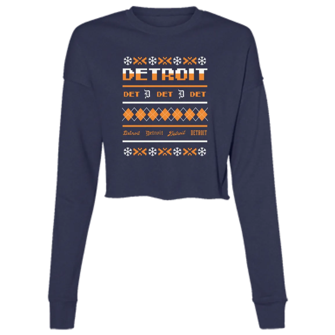 Detroit Baseball Sweater - White + Orange Women's Cropped Crewneck Sweatshirt