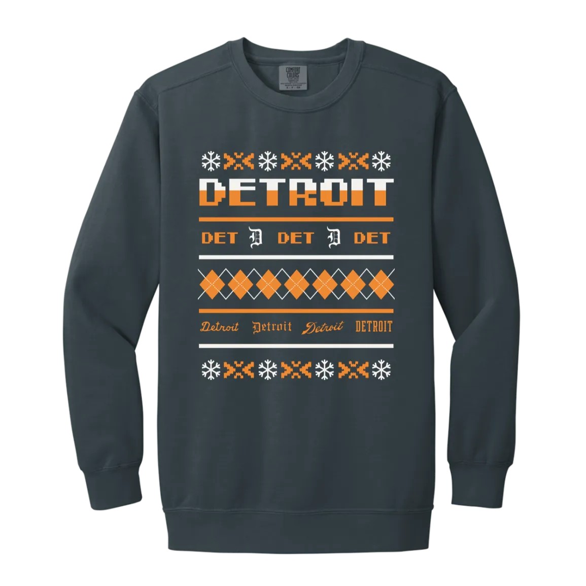 Detroit Baseball Sweater - White + Orange Vintage Wash Crewneck Sweatshirt