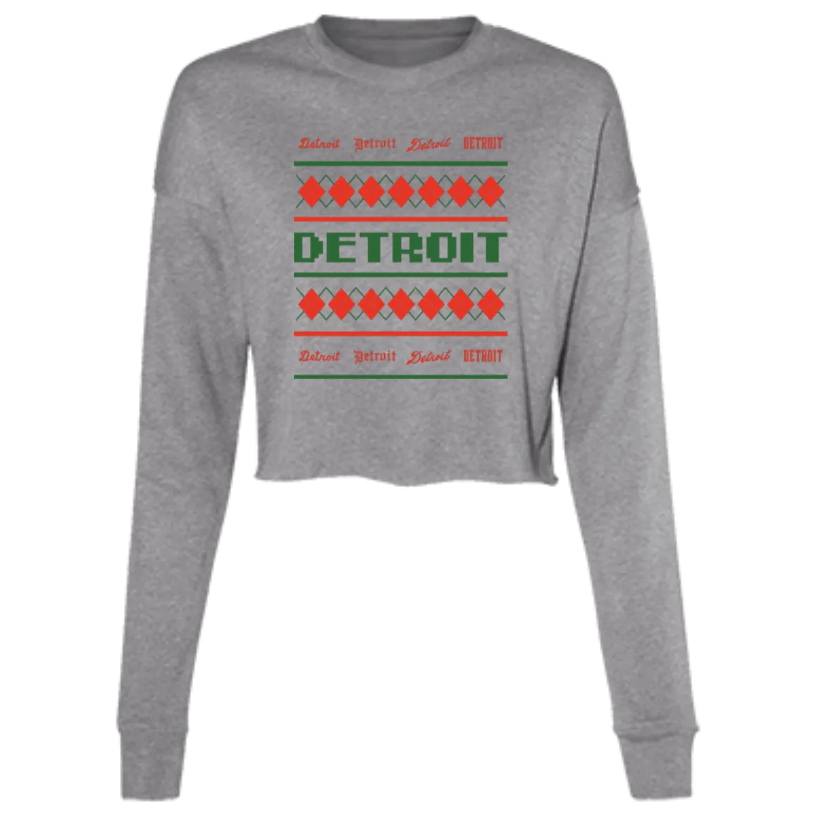 Detroit City Ugly Christmas Sweater Women's Cropped Crewneck Sweatshirt