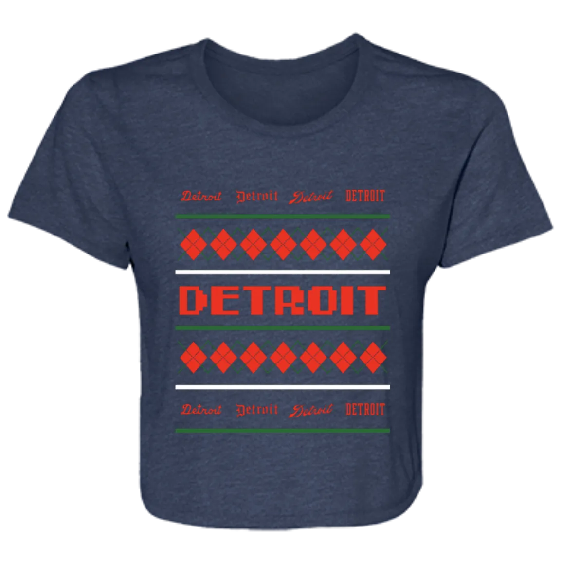 Detroit Ugly Christmas Sweater - Green + REd Flowy Cropped Tee