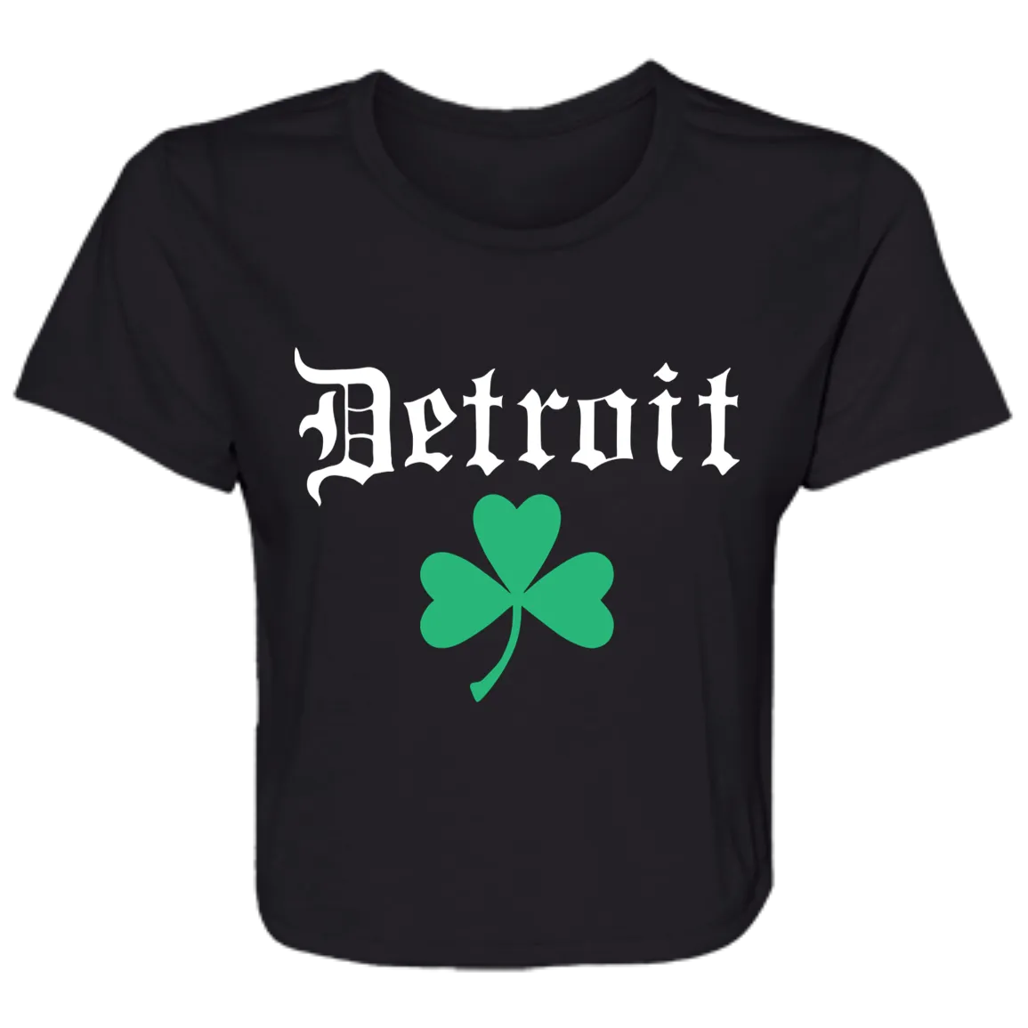 Old English Detroit Shamrock - White Flowy Cropped Tee