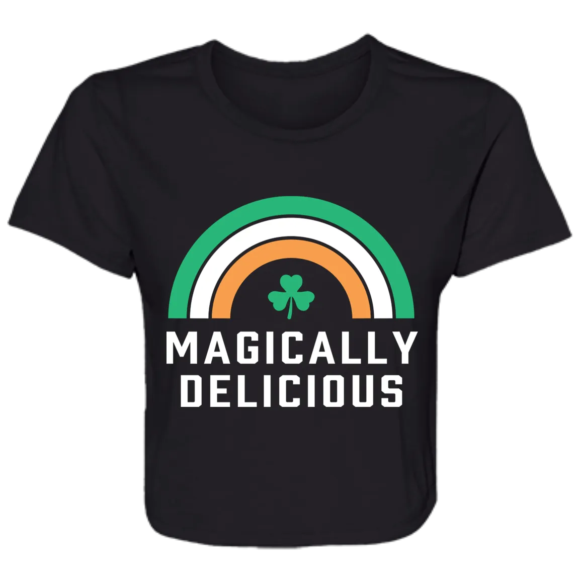 Magically Delicious - Green White Orange Flowy Cropped Tee