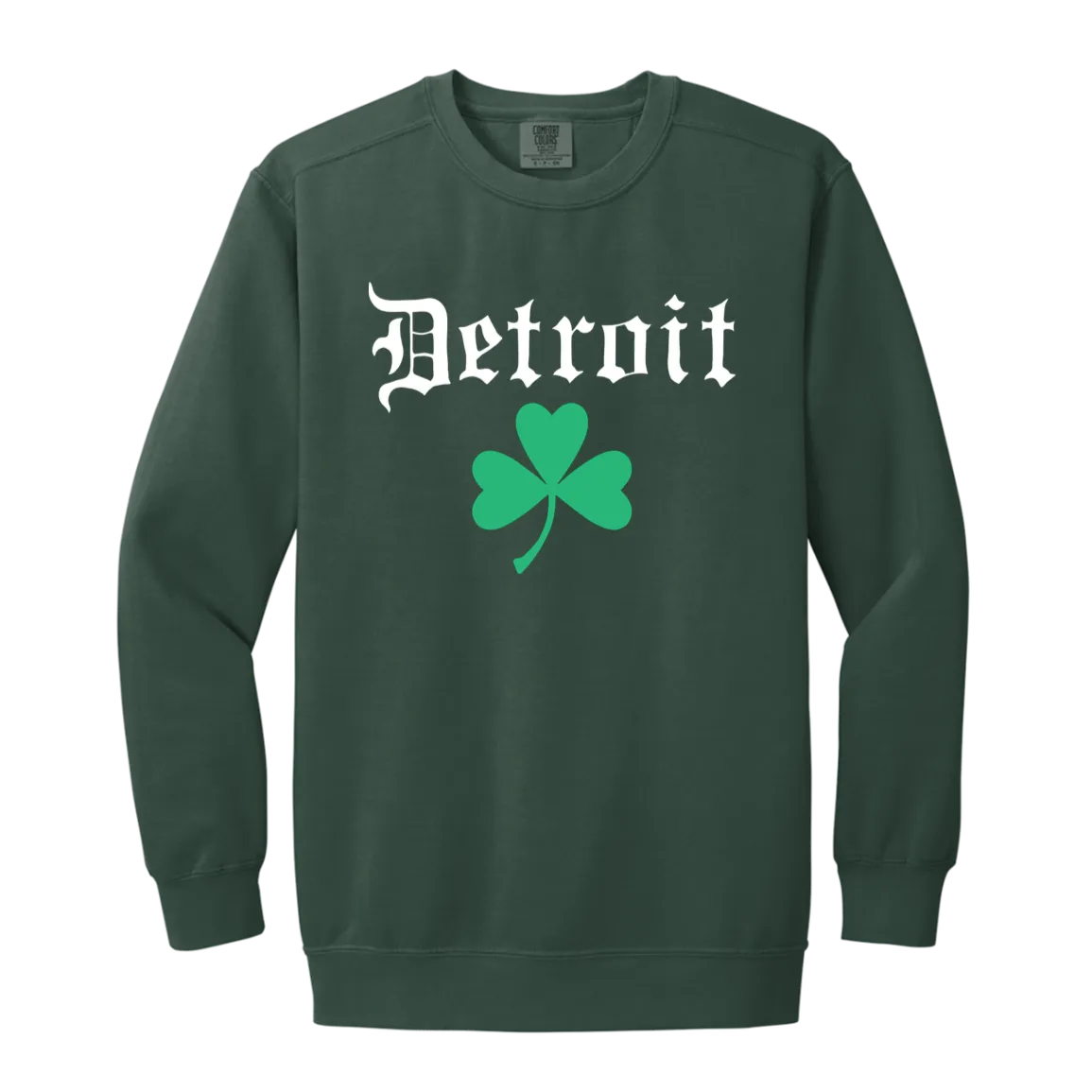 Old English Detroit Shamrock - White Vintage Wash Crewneck Sweatshirt