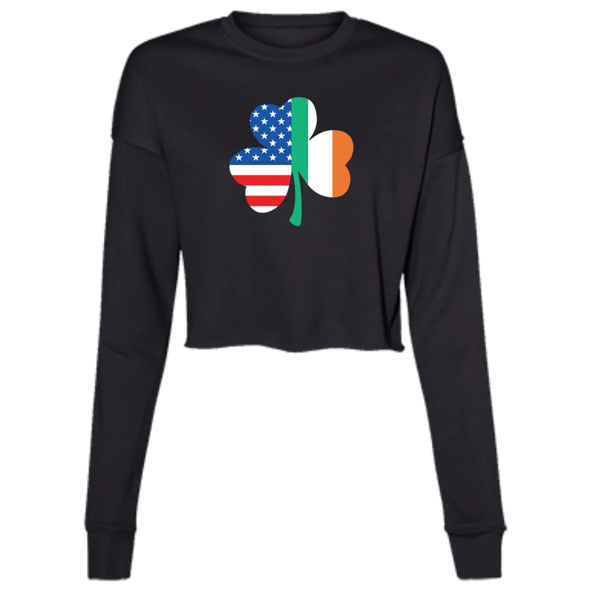 Irish American Flag Shamrock Women's Cropped Crewneck Sweatshirt