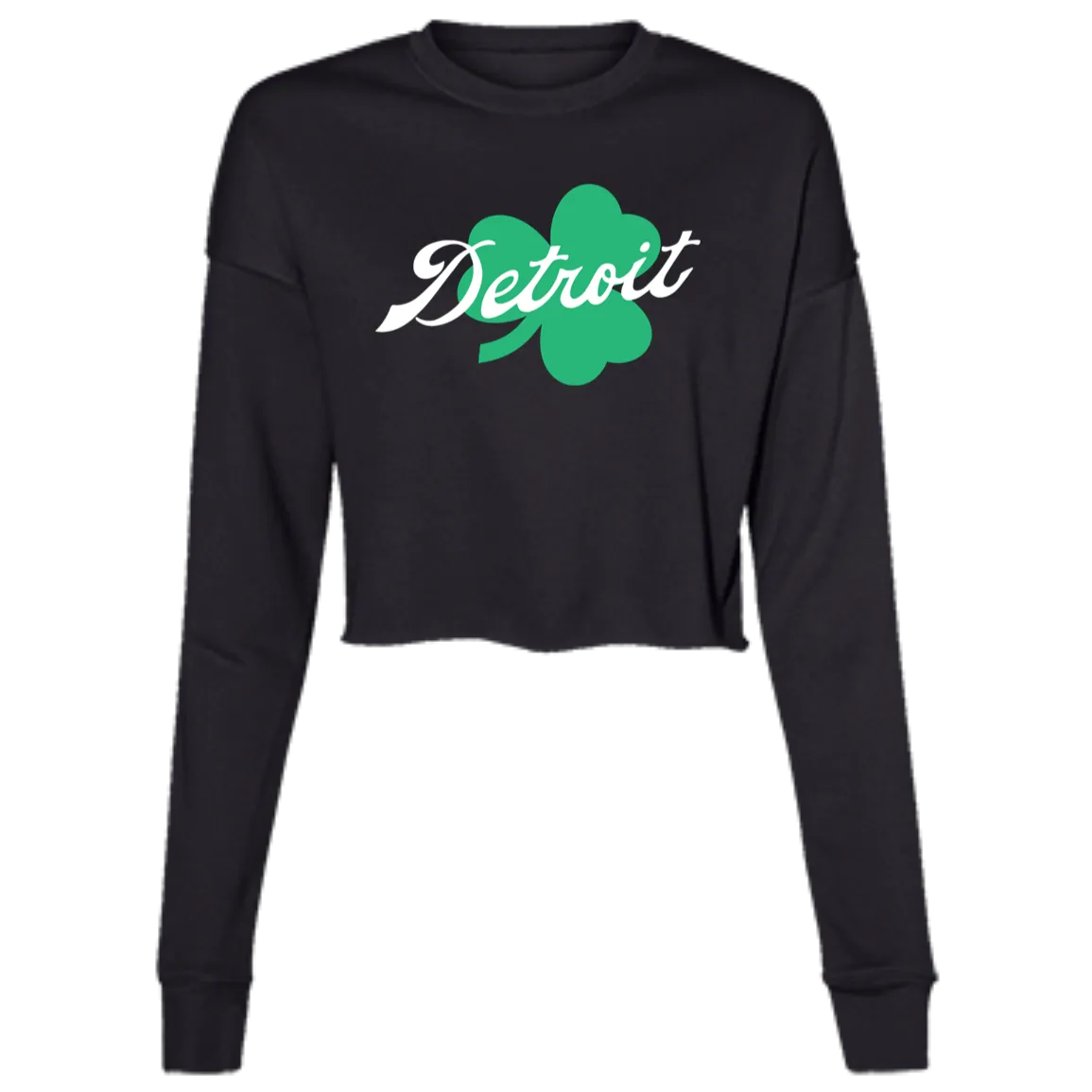 Detroit Script Shamrock - White Women's Cropped Crewneck Sweatshirt