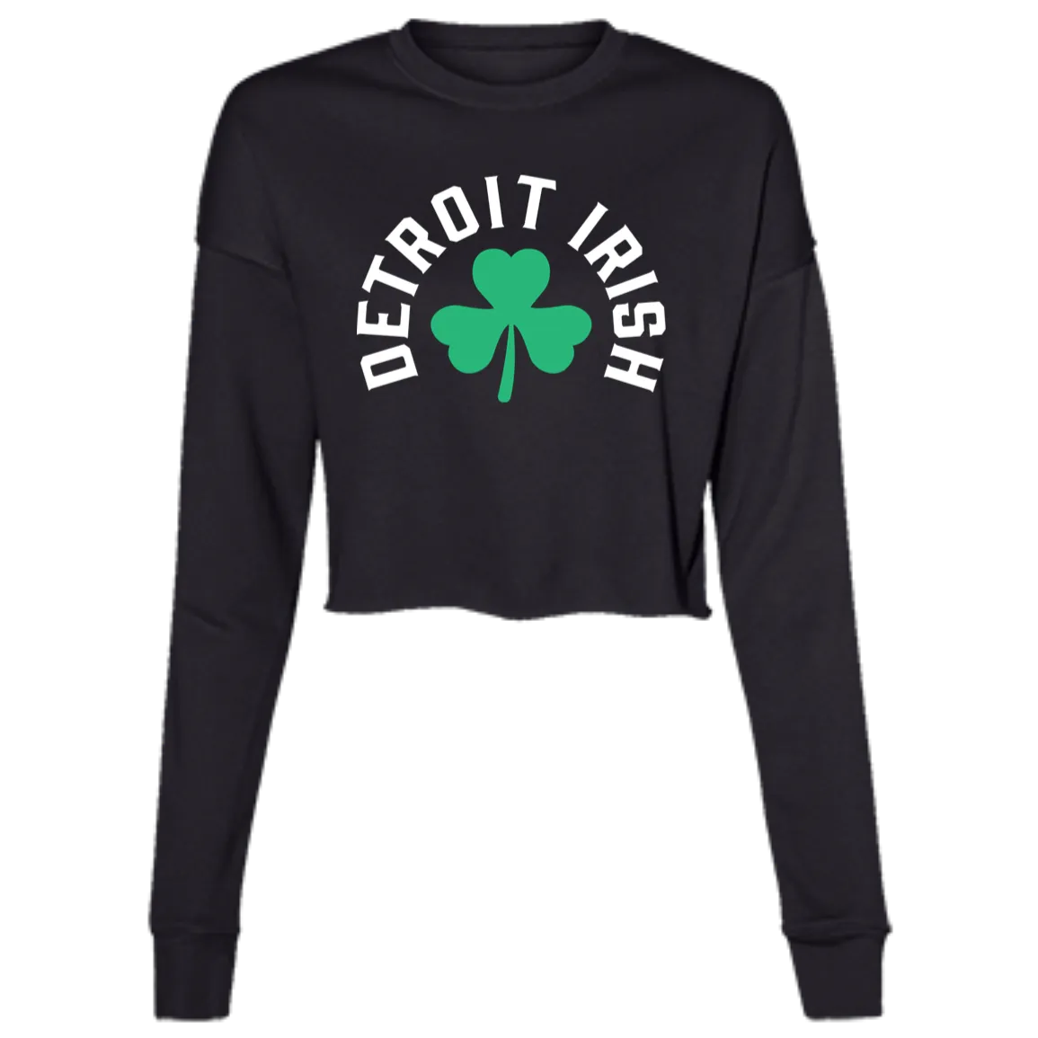 Detroit Irish Shamrock - White Women's Cropped Crewneck Sweatshirt