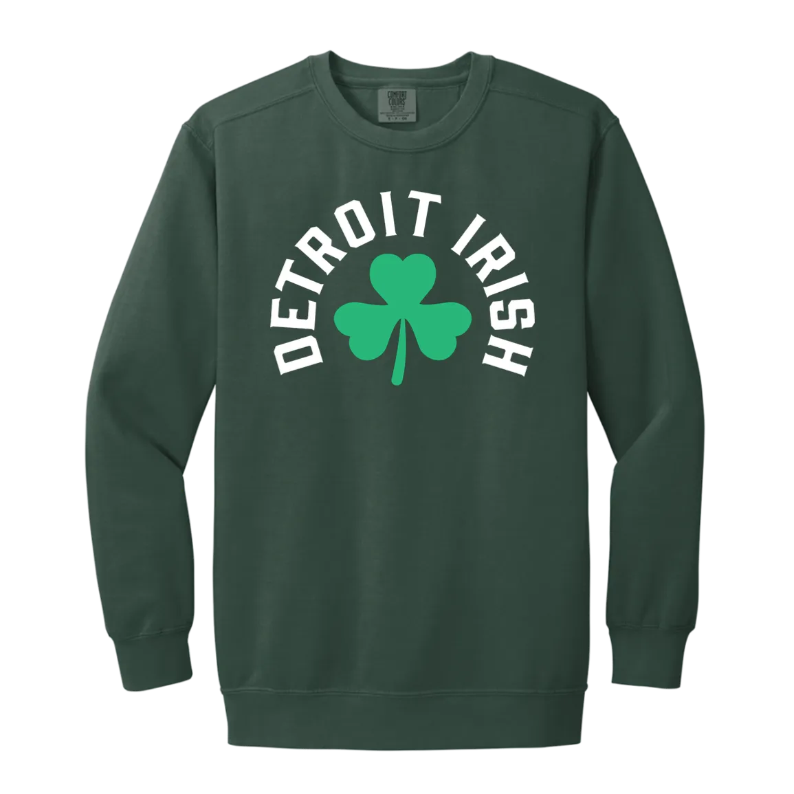 Detroit Irish Shamrock - White Vintage Wash Crewneck Sweatshirt