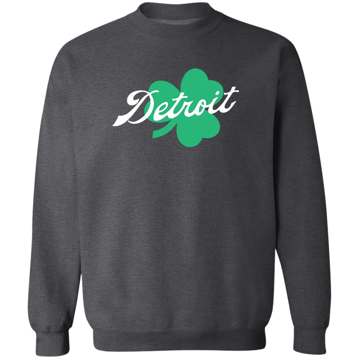 Detroit Script Shamrock - White Classic Crewneck Sweatshirt