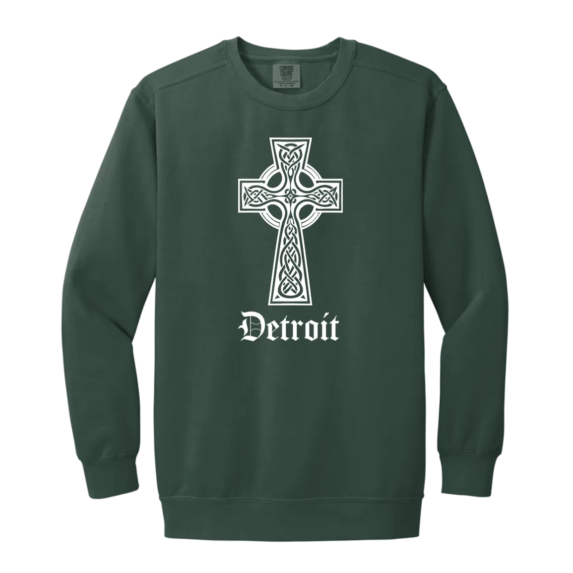 Detroit Celtic Cross - White Vintage Wash Crewneck Sweatshirt
