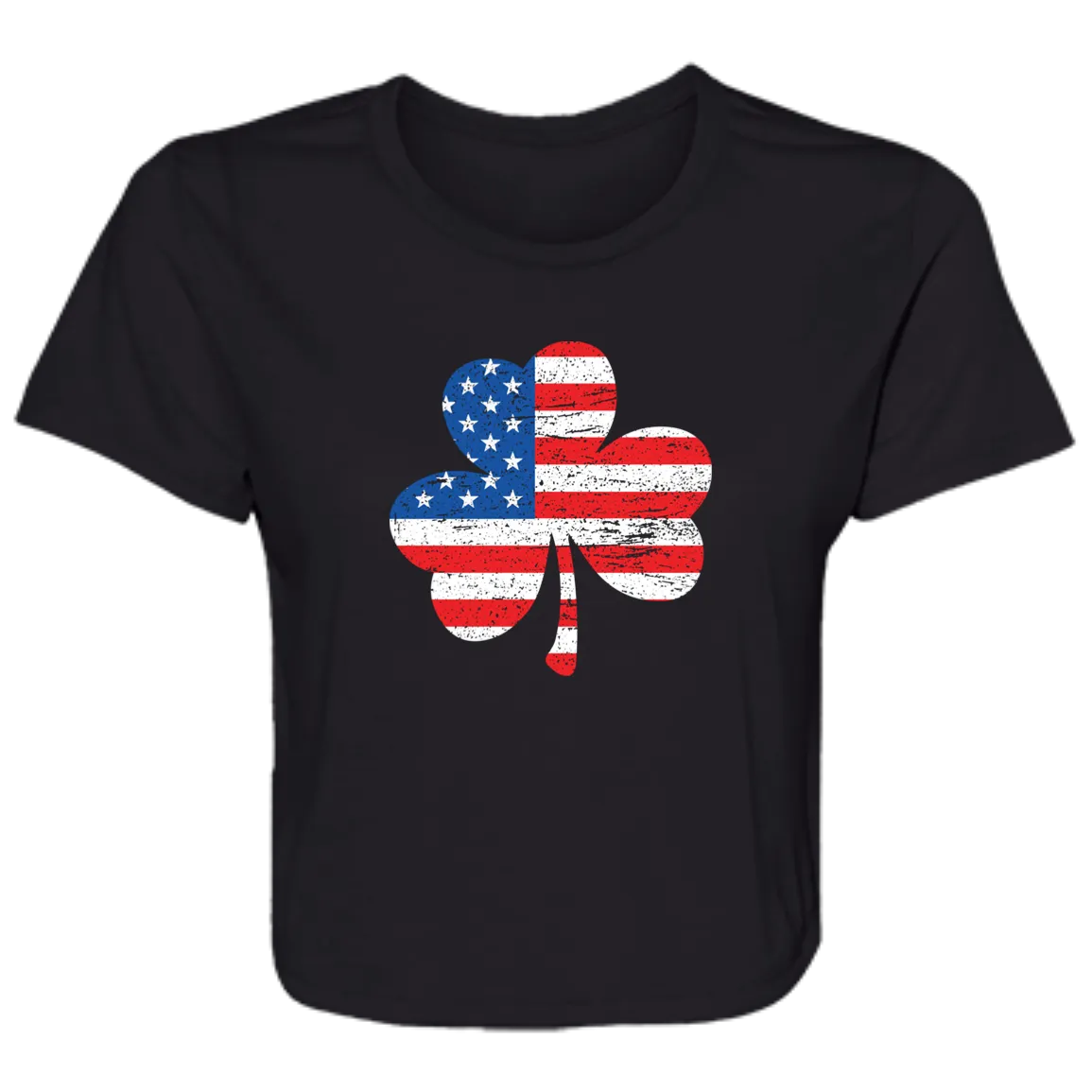 American Flag Shamrock - Distressed Flowy Cropped Tee