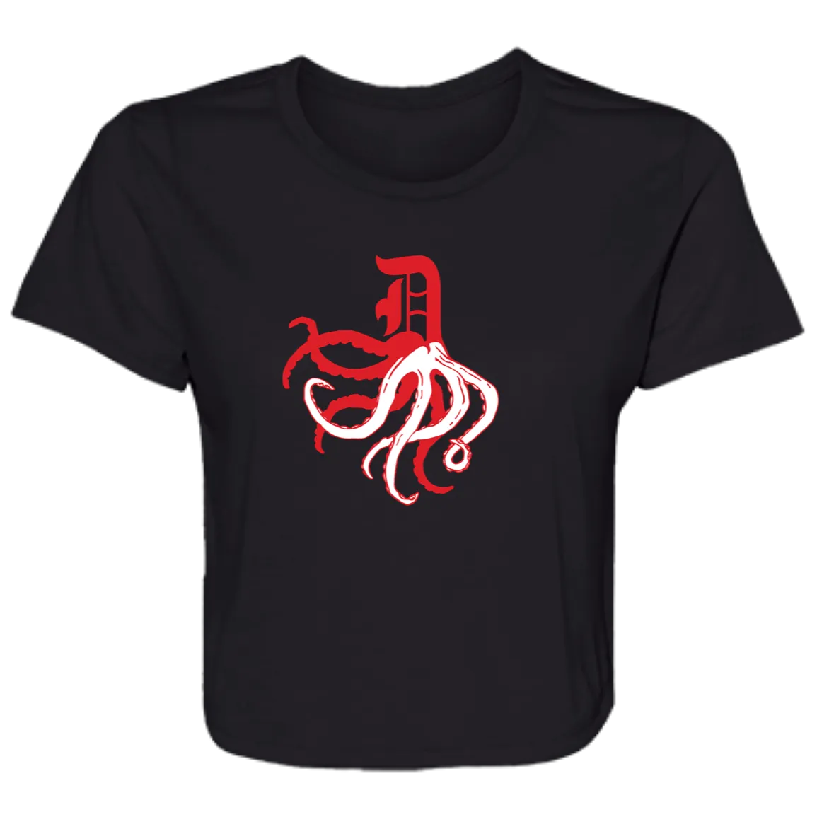 D Octopus - Red Flowy Cropped Tee