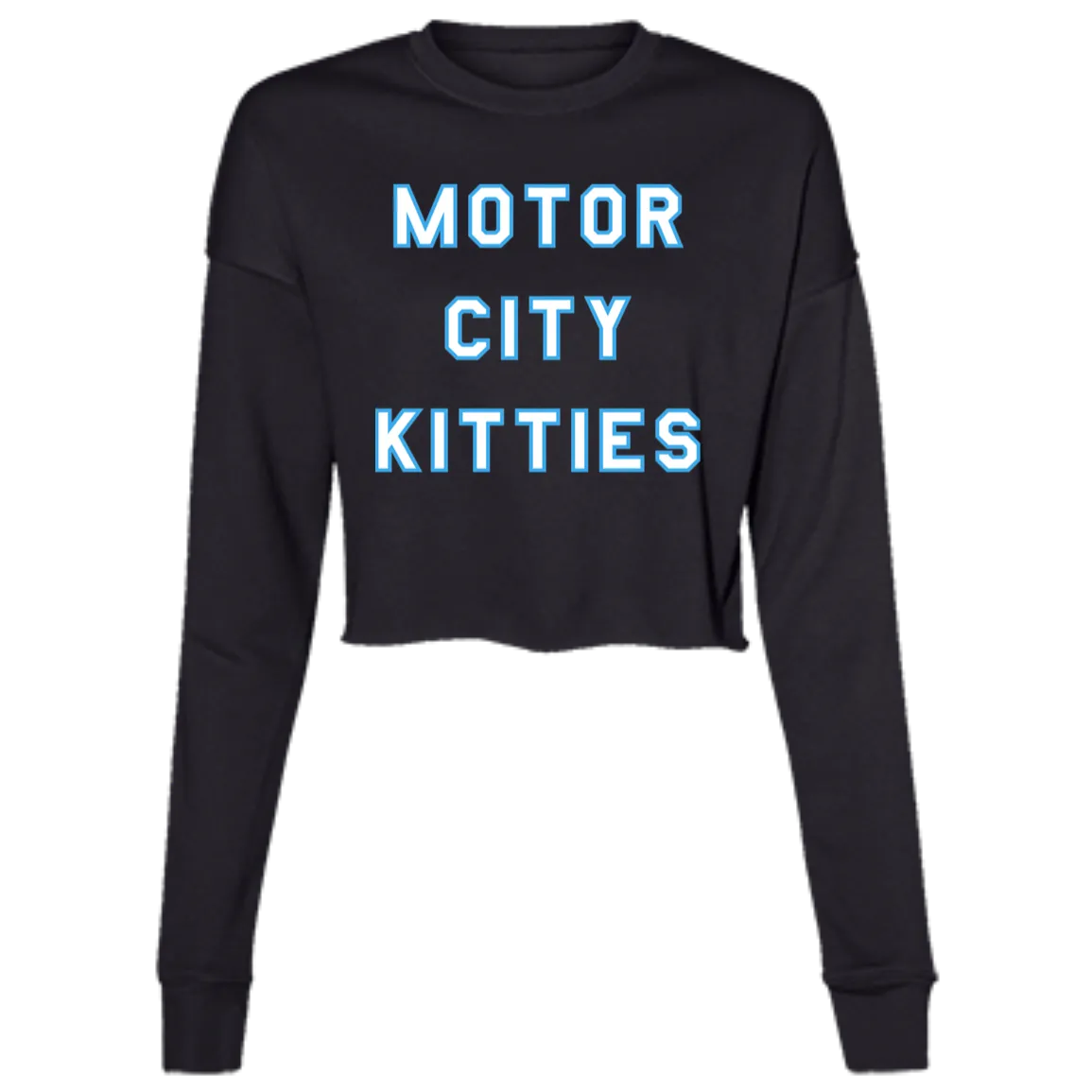 Motor City Kitties - White + Light Blue Women's Cropped Crewneck Sweatshirt