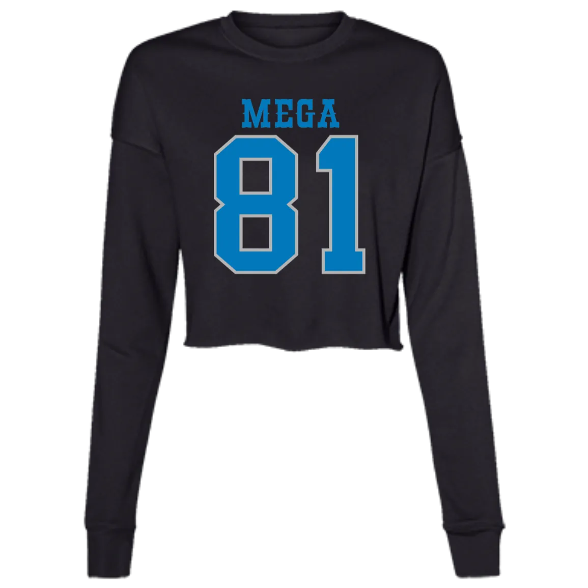 Detroit Football Number 81 - Dark Blue + Silver Women's Cropped Crewneck Sweatshirt