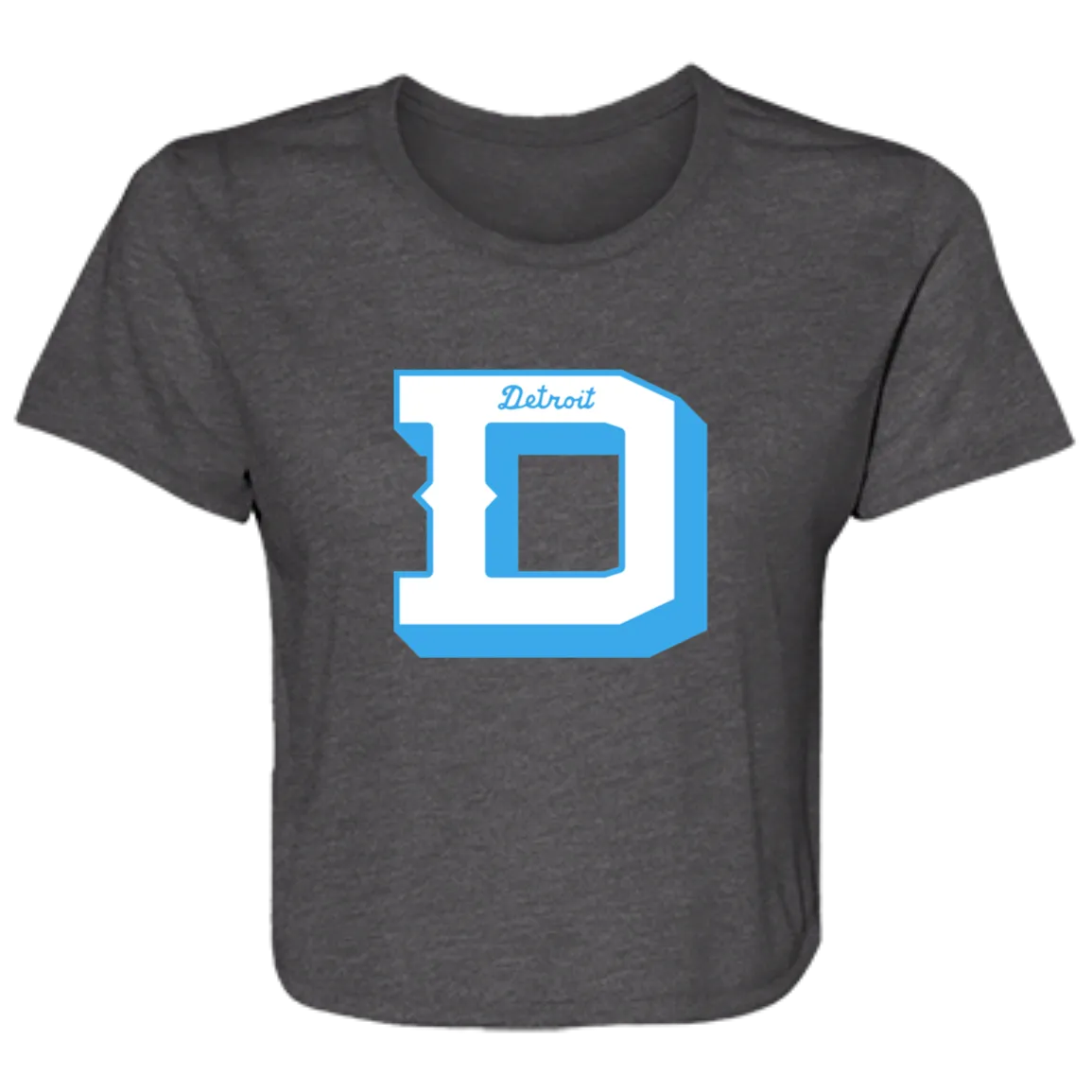 Detroit Football D - White + Light Blue Flowy Cropped Tee