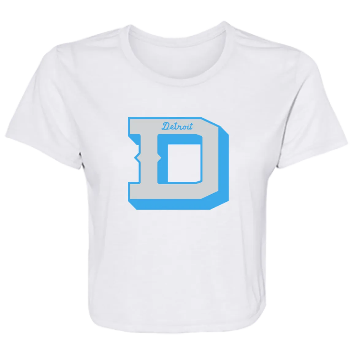 Detroit Football D - Silver + Light Blue Flowy Cropped Tee