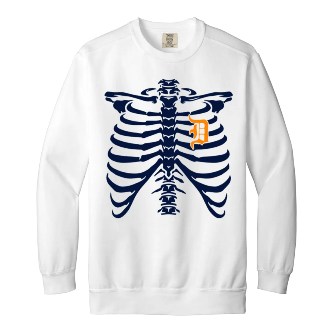 Detroit Heart Skeleton - Navy Orange Vintage Wash Crewneck Sweatshirt