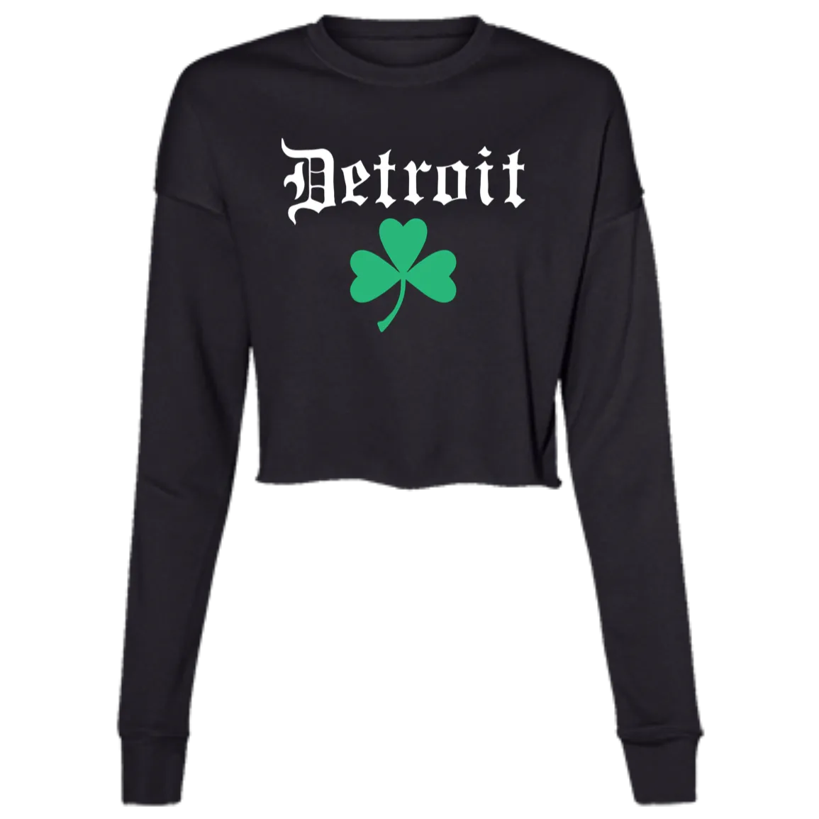 Old English Detroit Shamrock - White Women's Cropped Crewneck Sweatshirt