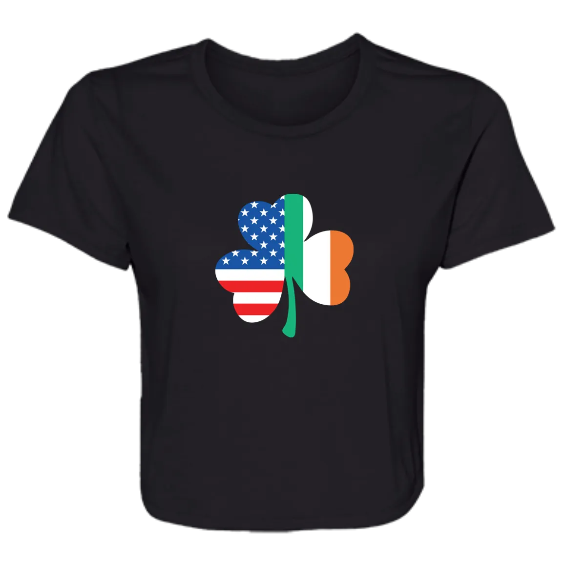 Irish American Flag Shamrock Flowy Cropped Tee