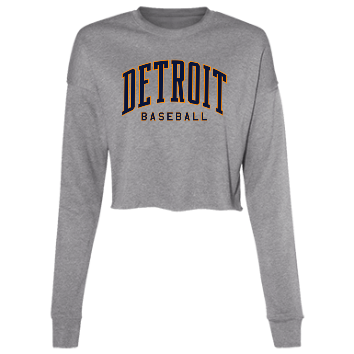 Detroit Baseball Arch - Navy + Orange Women's Cropped Crewneck Sweatshirt
