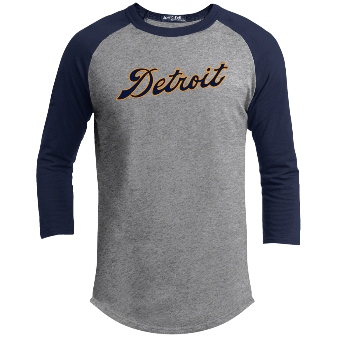 Detroit Script - Navy + Orange Kids 3/4 Raglan Sleeve Shirt