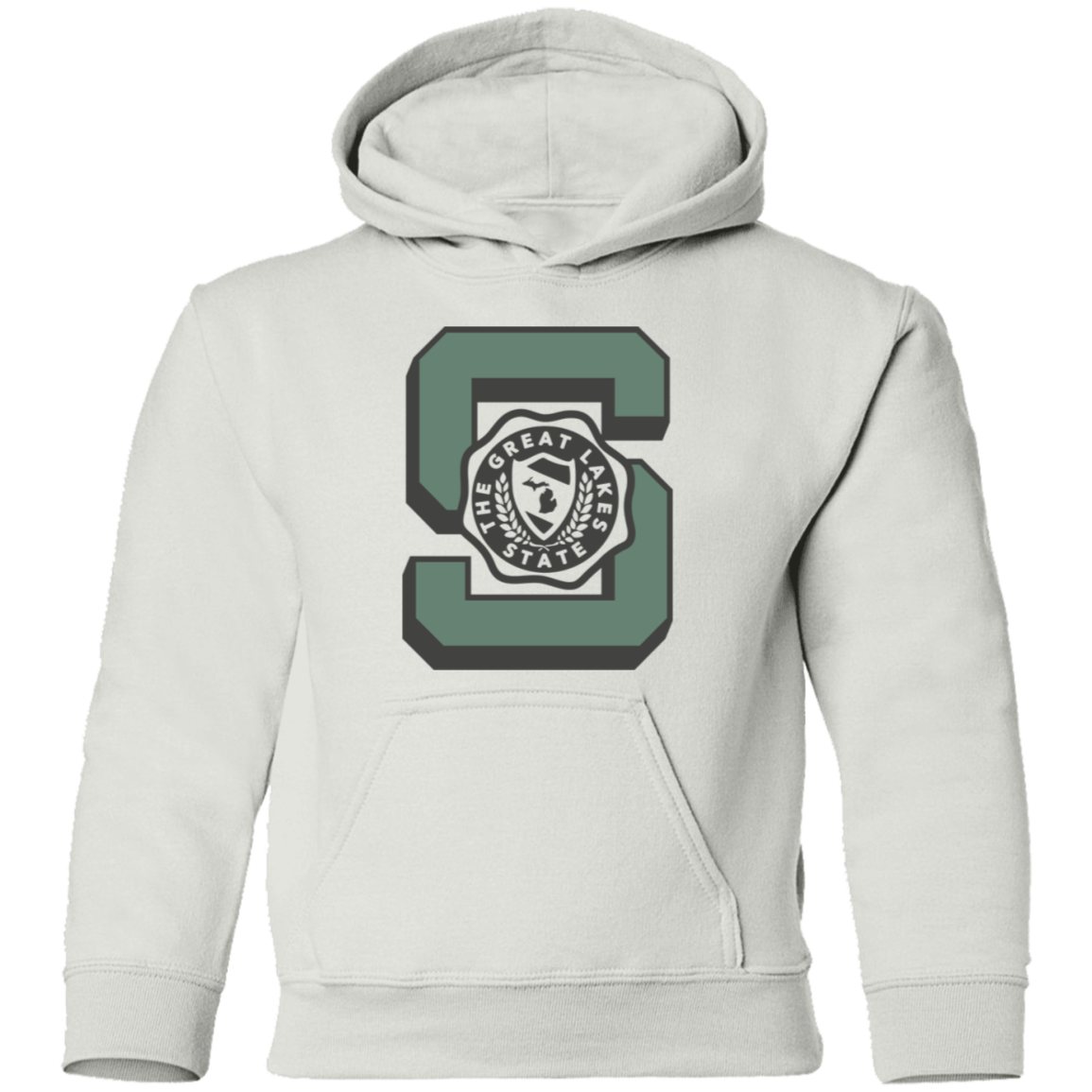 Michigan Big S Multi - Soft Green + Washed Black Kids Unisex Classic Hoodie