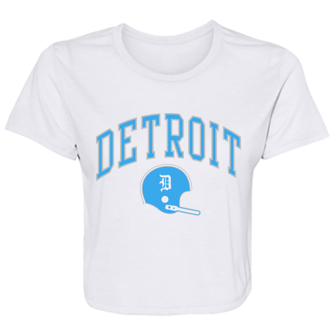 Detroit Football Helmet - Light Blue + Silver Flowy Cropped Tee