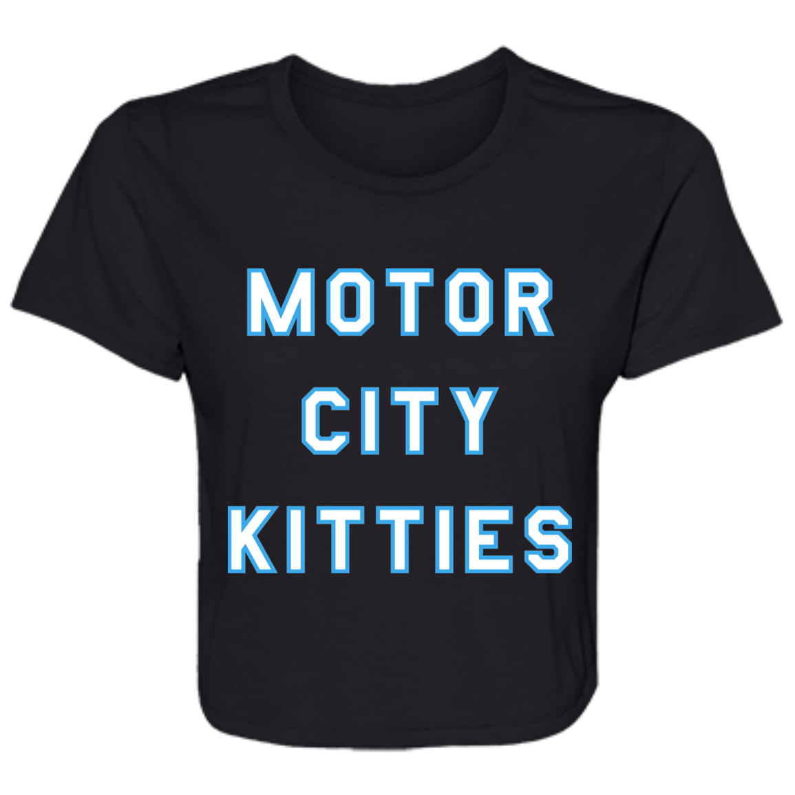 Motor City Kitties - White + Light Blue Flowy Cropped Tee