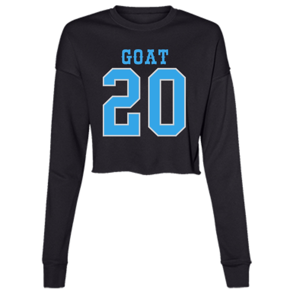 Detroit Football Number 20 - Light Blue + Silver Women's Cropped Crewneck Sweatshirt