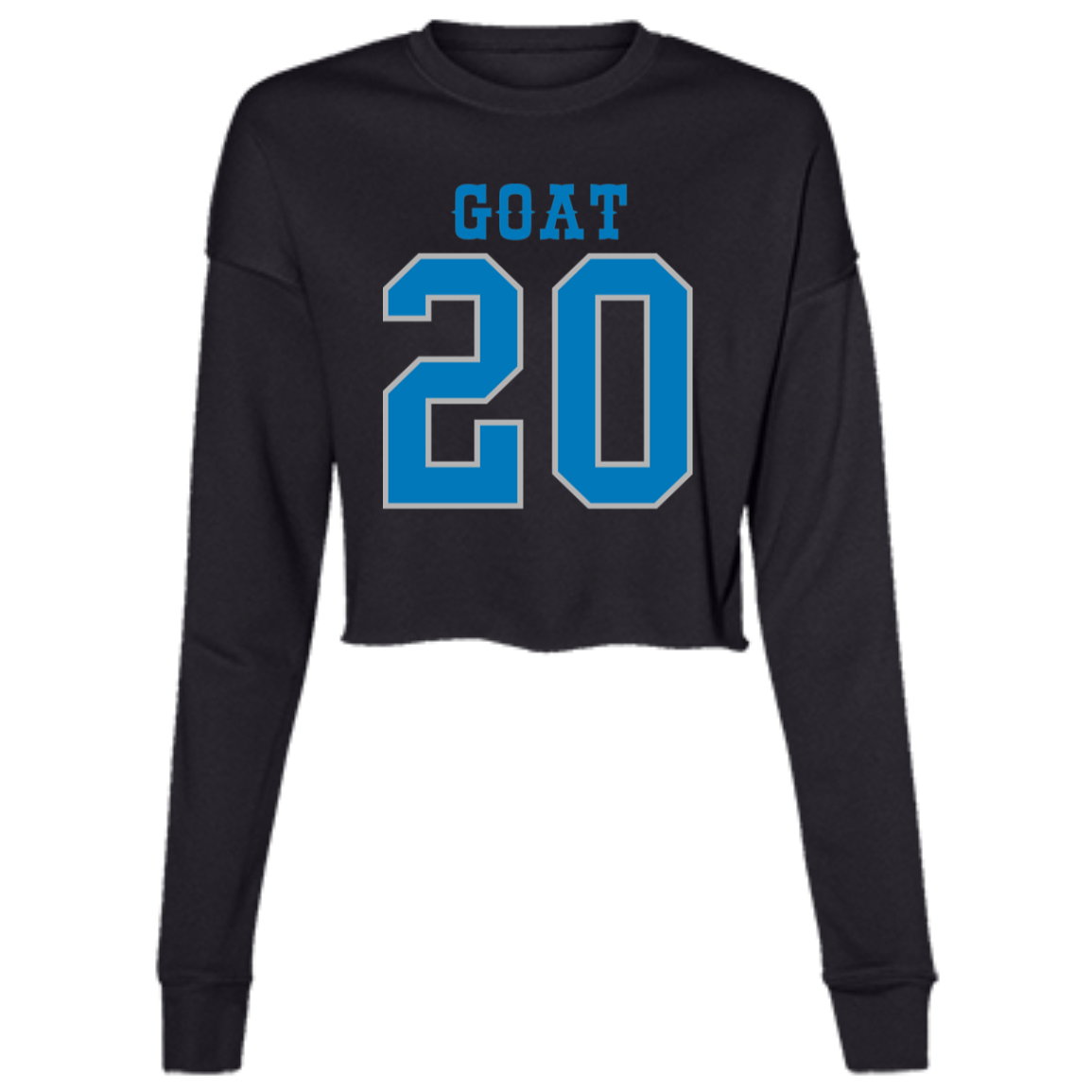 Detroit Football Number 20 - Dark Blue + Silver Women's Cropped Crewneck Sweatshirt