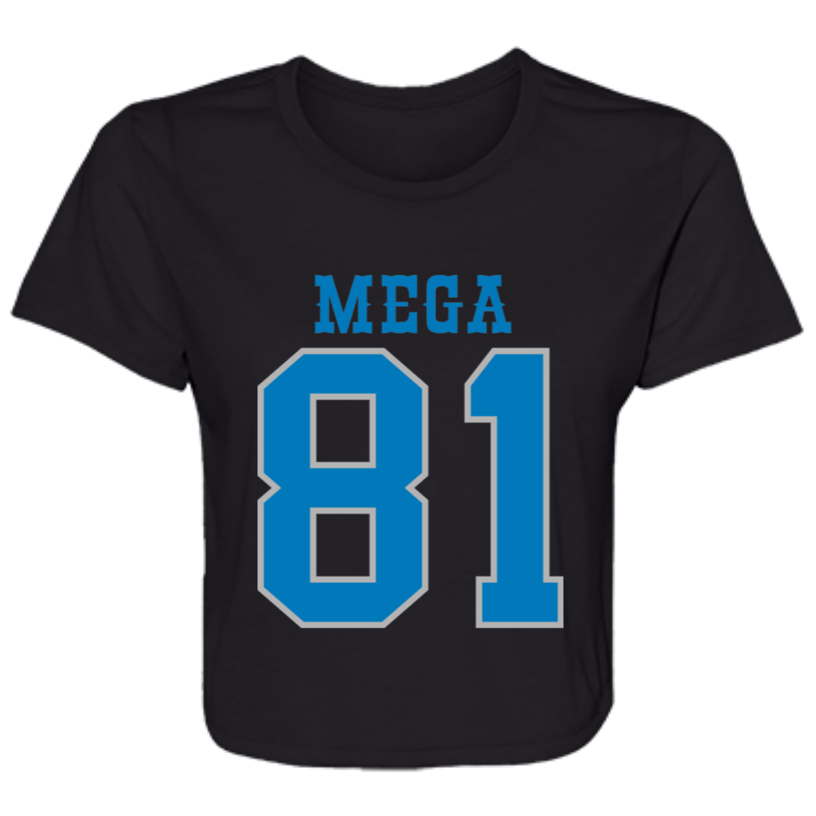 Detroit Football Number 81 - Dark Blue + Silver Flowy Cropped Tee
