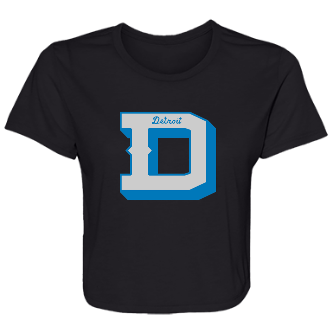 Detroit Football D - Silver + Blue Flowy Cropped Tee