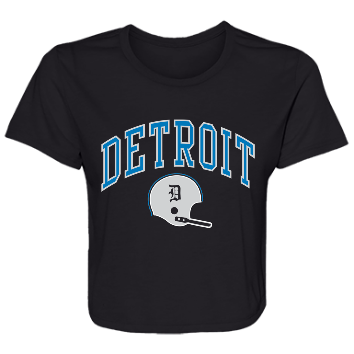 Detroit Football Helmet - Blue + Silver Flowy Cropped Tee