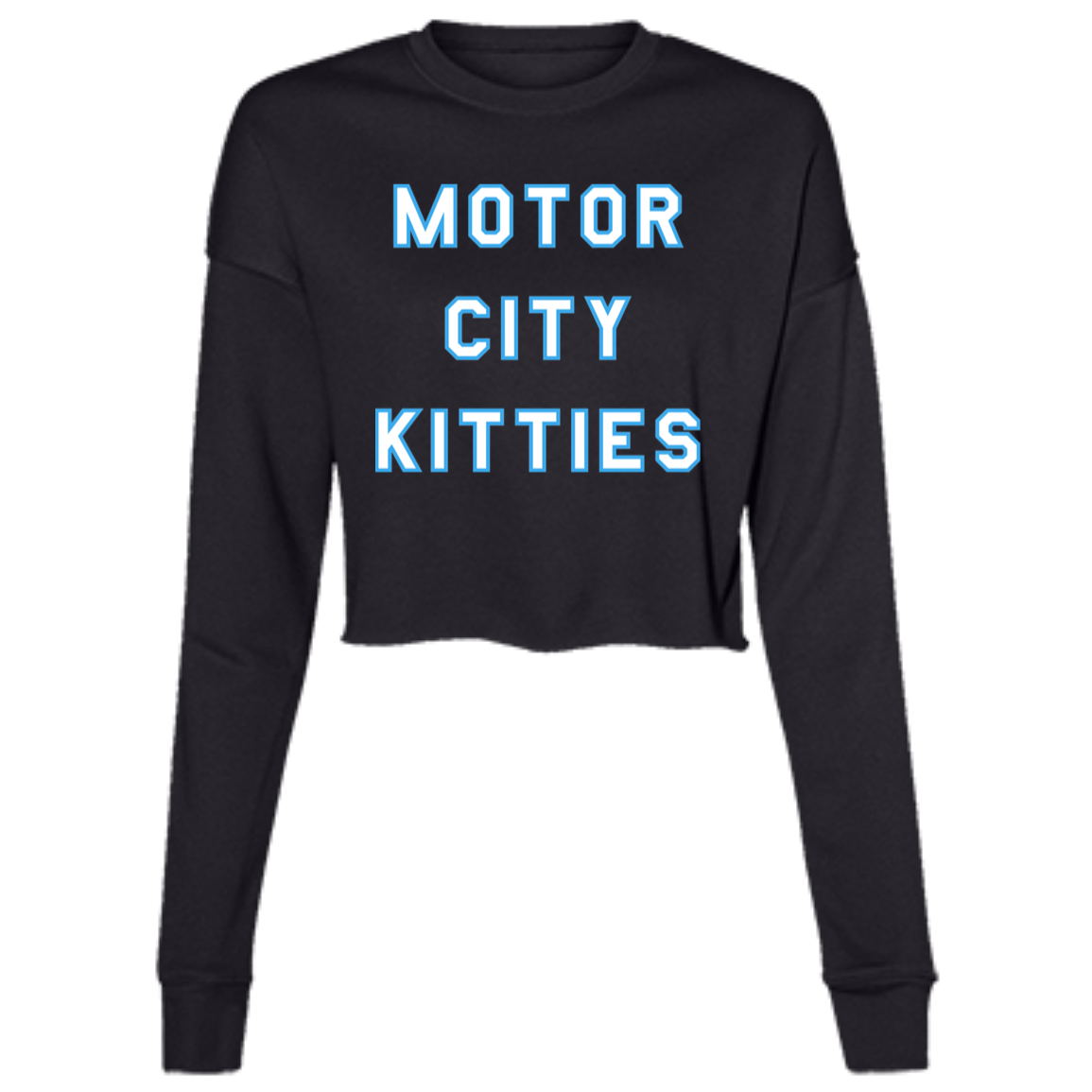 Motor City Kitties - White + Light Blue Women's Cropped Crewneck Sweatshirt