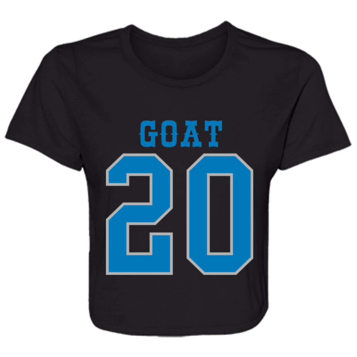 Detroit Football Number 20 - Dark Blue + Silver Flowy Cropped Tee