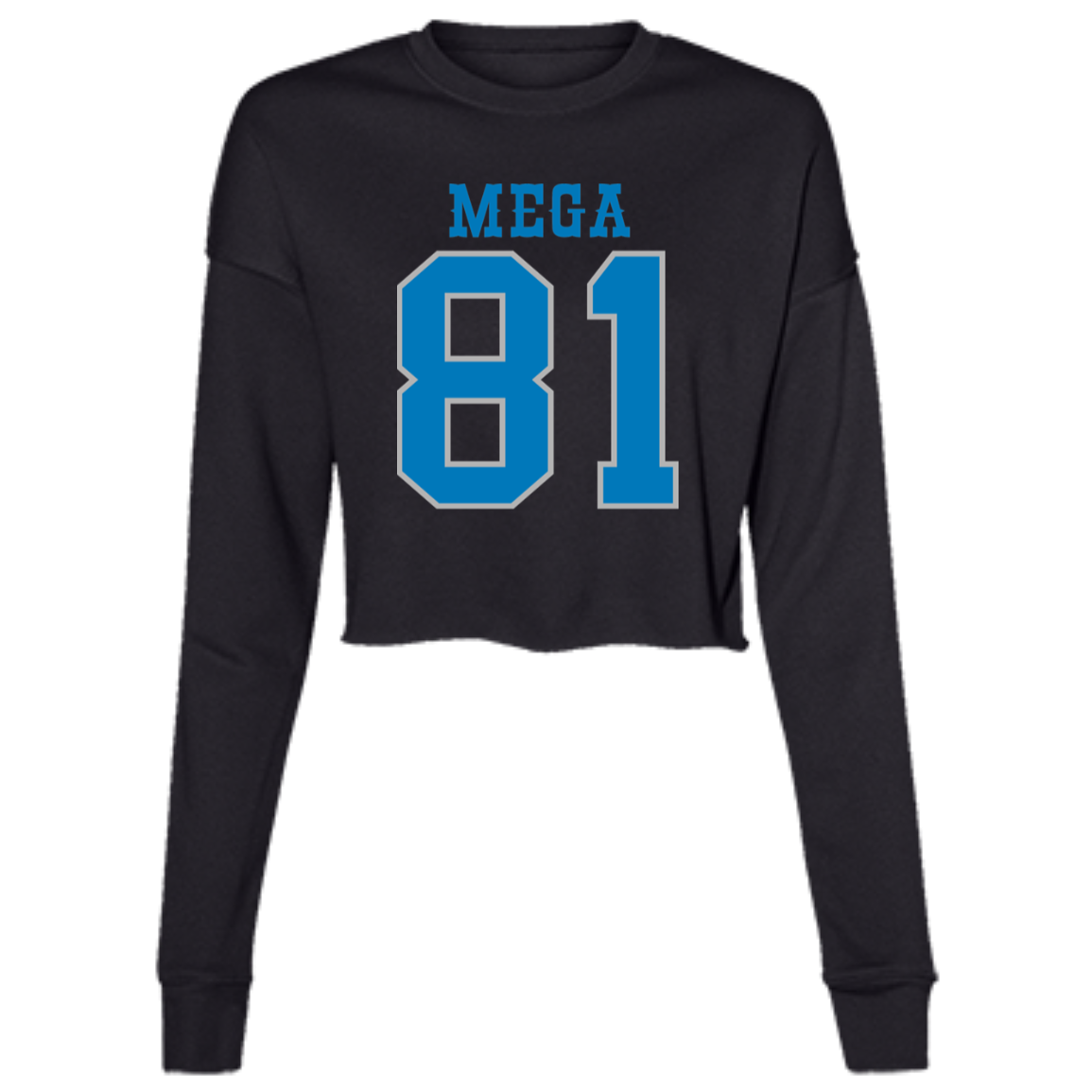 Detroit Football Number 81 - Dark Blue + Silver Women's Cropped Crewneck Sweatshirt