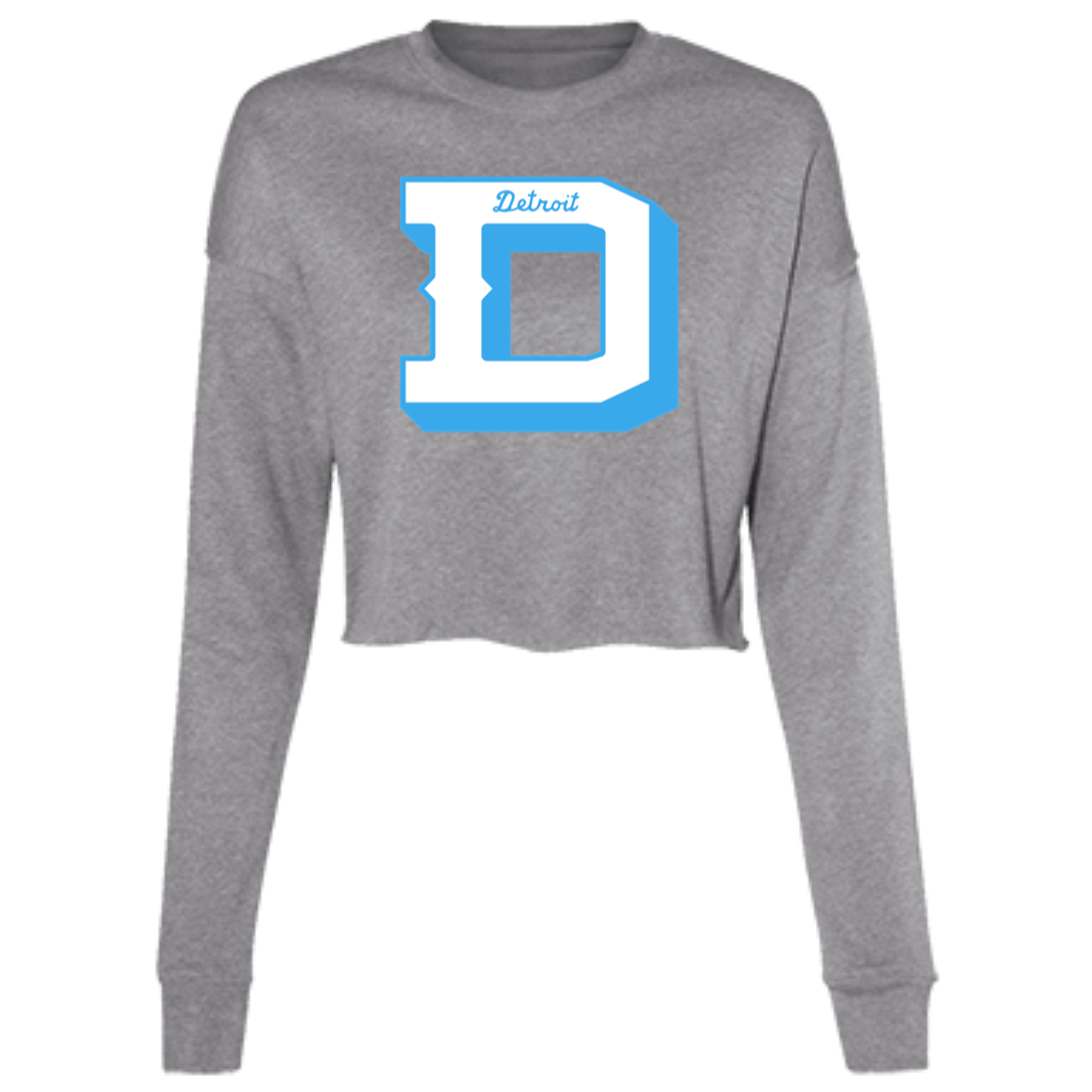 Detroit Football D - White + Light Blue Women's Cropped Crewneck Sweatshirt
