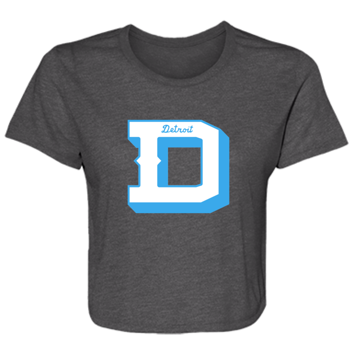 Detroit Football D - White + Light Blue Flowy Cropped Tee