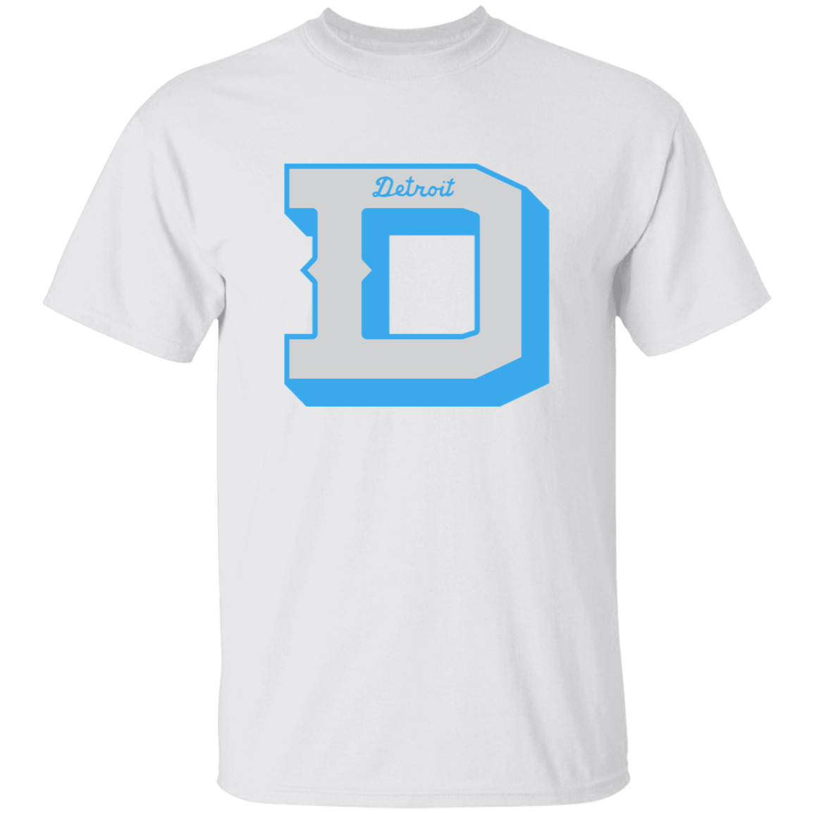 Detroit Football D - Silver + Light Blue Kids Unisex Classic T-Shirt